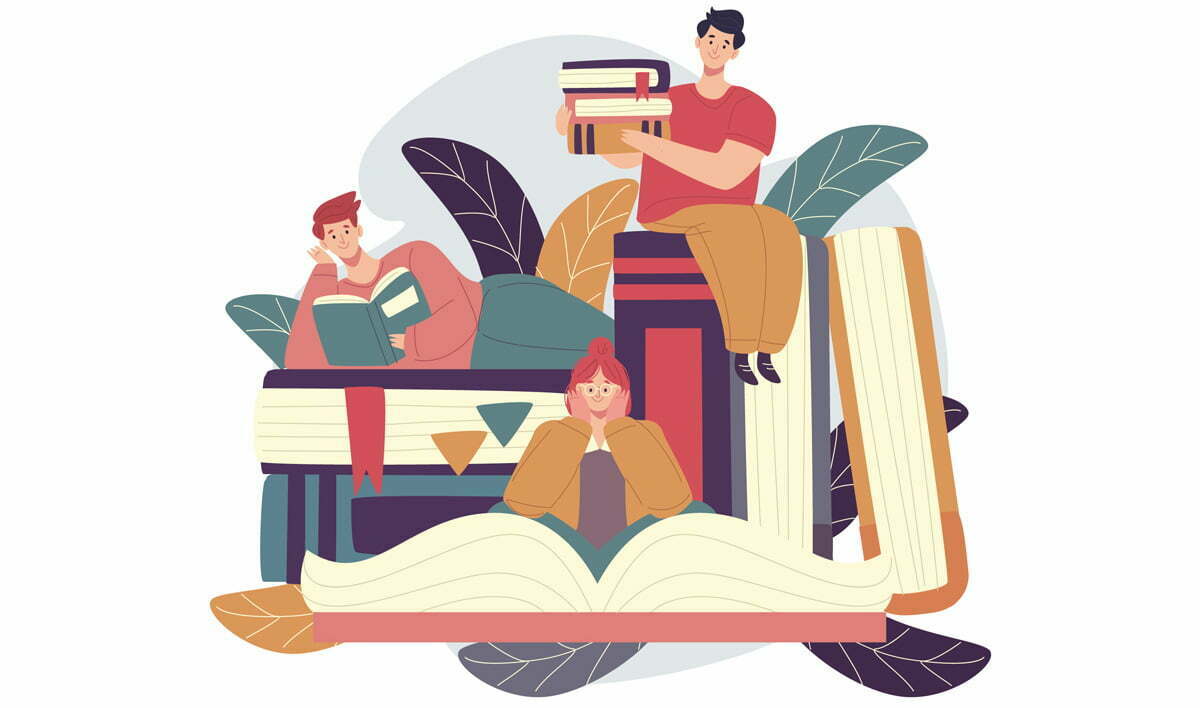 adults reading books together