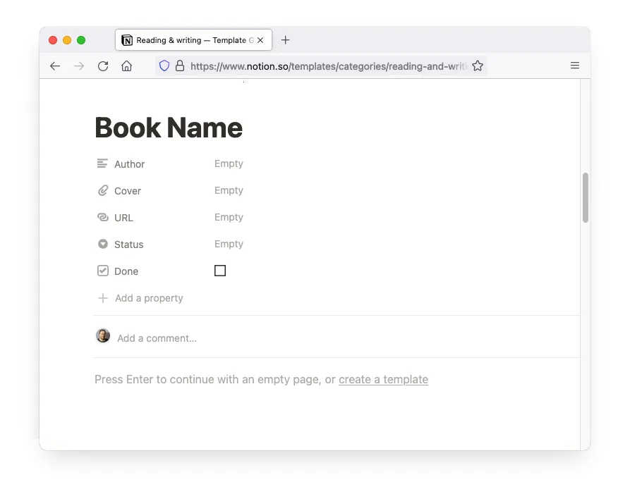 Adding a new book in Notion Book List template