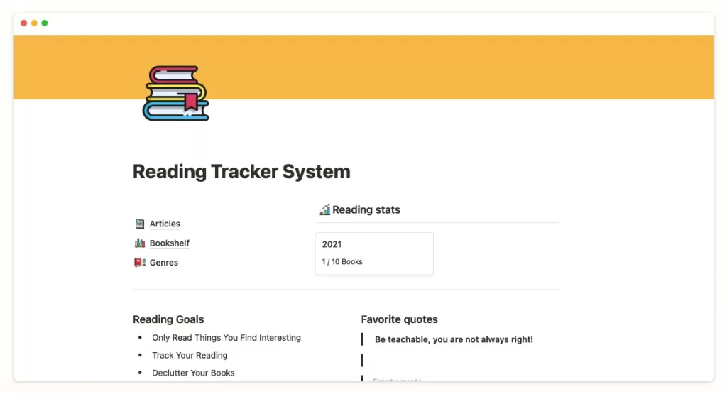 Notion Reading Tracker System Template